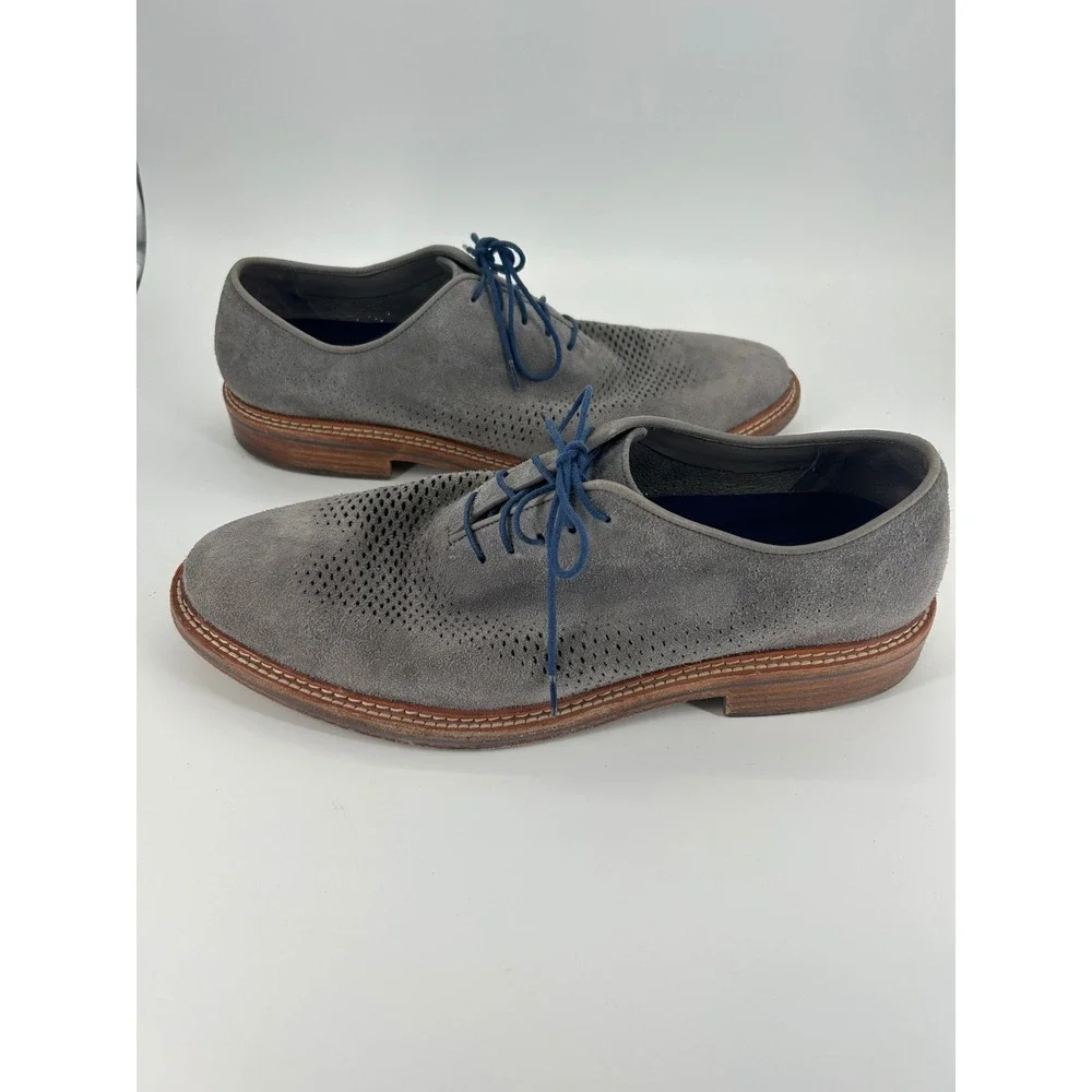 Cole Haan Grand.ØS Gray Suede Perforated Oxford Dress Shoes Men's 10.5M